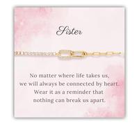 SilverLining Creation Pulsera de oro de doble eslabón para mujer, regalos de cumpleaños para hermanas, regalos geniales para cumpleaños de hermanas, chapado en oro de 18 quilates, circonita 5A