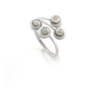 Silverly Anillo Ajustable Mujer de Plata 925 con Ojo de Shiva Concha Blanca Caracol