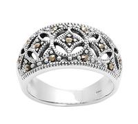 Silverly Anillo Banda Ancha Marcasita Plata 925 Patrón Geométrico Medieval Calado | Anillo Cúpula Estilo Art Déco Vintage Años 20 | Joyas Eduardianas Cuatrifolio Mujer | Pieza Declaración