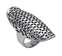 Silverly Anillo de armadura de plata 925 con filigrana de enredadera floral recortada | Anillo de escudo largo con calado de inspiración arabesca | Anillos de dedo completo estilo medieval para mujer