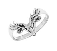 Silverly Anillo de Cabeza de Ciervo en Plata de Ley para Mujer | Anillo de Asta de Ciervo Texturizada en Plata 925 | Joyería Rústica de Animales del Bosque Inspirada en la Naturaleza | Reno Navideño