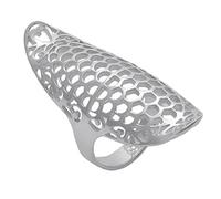 Silverly Anillo de plata de ley 925 con armadura y filigrana floral recortada | Anillo de escudo largo diseño calado tipo panal | Anillos de dedo completo con enrejado estilo medieval para mujer