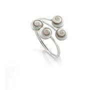 Silverly Anillo Envolvente Plata de Ley Cuatro Conchas Ojo Shiva | Joyería Mediterránea Piedra Natural Santa Lucía | Anillo Ajustable Concha Marina Espiral Plata 925 Mujer | Anillos Náuticos