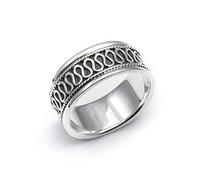Silverly Anillo Plata de Ley Borde Plano Volutas Estilo Bali | Anillo Plata 925 Diseño Ondulado Mujer | Banda Ancha Plana Ondulada Hombre | Joyería Boho Unisex | Anillos Promesa Pareja