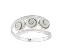 Silverly Anillo Plata de Ley Triple Ojo Shiva | Joyería Mediterránea Piedra Natural Santa Lucía | Anillo Ajustable Concha Marina Espiral Blanca Plata 925 Mujer | Anillos Costeros Inspirados Playa