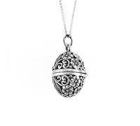 Silverly Collar Medallón Huevo Filigrana Floral Plata de Ley Mujer | Colgante Flor Ovalada Adornado Plata 925 Cadena Eslabones | Regalo Huevo Pascua | Joyas Estilo Victoriano Calados