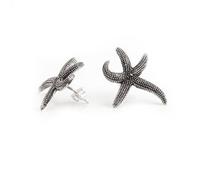 Silverly Pendientes Grandes Estrella Mar Texturizada Plata de Ley Mujer | Diseño Granulado Oxidado | Pendientes Plata 925 Forma Estrella | Joyas Inspiración Bohemia Playera | Regalo Vida