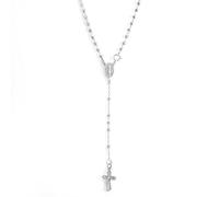 Silverly Rosario en Plata de Ley 925 Collar Virgen María Cruz, 60 cm