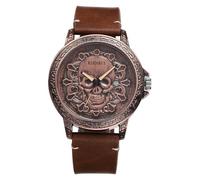 Silverora Relojes de hombre de piel Steampunk Halloween: 3 ATM resistente al agua calendario analógico reloj de cuarzo con manecillas luminosas calavera relojes de pulsera con correa de cuero genuino