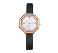 Silverora Relojes de mujer de cuero genuino rectangular: 3 ATM resistente al agua ultrafino analógico de cuarzo relojes de mujer octogonal brillante completo diamante relojes de pulsera con correa de