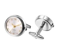 Silverora Relojes Hombre Gemelos Reloj de bolsillo: Redondo Analógico Cuarzo Gemelos con Escala de Números Romanos Botones de Camisa Puños Regalos para Hombres Boda Negocios, plateado y blanco