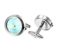 Silverora Relojes Hombre Gemelos Reloj de bolsillo: Redondo Analógico Cuarzo Gemelos con Escala de Números Romanos Botones de Camisa Puños Regalos para Hombres Boda Negocios, Plata lago azul