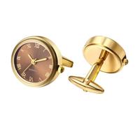 Silverora Relojes Hombre Gemelos Reloj de bolsillo: Redondo Analógico Cuarzo Gemelos con Escala de Números Romanos Botones de Camisa Puños Regalos para Hombres Boda Negocios, dorado/marrón