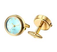 Silverora Relojes Hombre Gemelos Reloj de bolsillo: Redondo Analógico Cuarzo Gemelos con Escala de Números Romanos Botones de Camisa Puños Regalos para Hombres Boda Negocios, Dorado lago azul