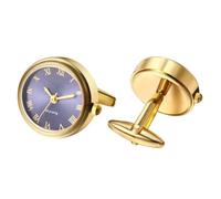 Silverora Relojes Hombre Gemelos Reloj de bolsillo: Redondo Analógico Cuarzo Gemelos con Escala de Números Romanos Botones de Camisa Puños Regalos para Hombres Boda Negocios, dorado/azul