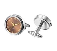 Silverora Relojes Hombre Gemelos Reloj de bolsillo: Redondo Analógico Cuarzo Gemelos con Escala de Números Romanos Botones de Camisa Puños Regalos para Hombres Boda Negocios, plateado y marrón