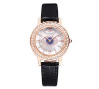 Silverora Relojes Mujer Cuero Relojes de Mujer: Retro Boho Mal de Ojo Analógico Reloj de Cuarzo Brillante Circón Rhinestone Reloj con Punto Escala de Barras Regalos para Mujeres Negro