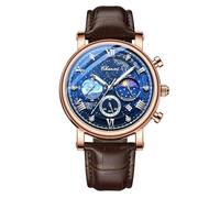 Silverora Relojes para hombre de cuero luminoso: 3 ATM resistente al agua cronómetro calendario analógico cuarzo relojes hombre Van Gogh cielo estrellado reloj de pulsera con correa de cuero genuino