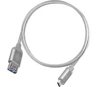 SilverStone CPU06S-500 Cable Nylon USB-C a USB-A Macho/Hembra 0.5m Plata