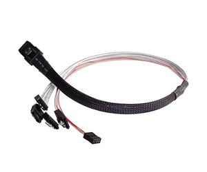SilverStone SST-CPS03 - Cable con blindaje Grueso Interno Mini SAS SFF8088 36pin a 4 SATA 7pin (con Banda Lateral), Mini SAS Host/Controlador a 4 SATA Target/Placa Trasera, 0,5M