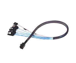 SilverStone SST-CPS05 - Cable con blindaje Grueso Interno Mini SAS SFF8643 a 4 SATA 7pin (con Banda Lateral), Mini SAS Host/Controlador a 4 SATA Target/Placa Trasera, 0,5M