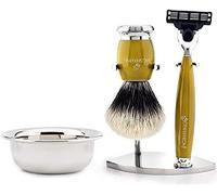 Silvertip - Brocha de afeitar de pelo de tejón con soporte de acero inoxidable y bandeja de color dorado Jag Shaving
