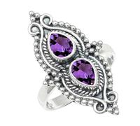 SILVERTROVE Anillo chapado en plata banda con piedras preciosas Ametista para hombre y mujer todos los tamaños joyería CRG1273AC_65 (20.7)