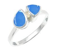 SILVERTROVE Anillo chapado en plata banda con piedras preciosas Calcedonio blu para hombre y mujer joyería hecha a mano CRG1260CF_71 (226)