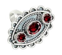 SILVERTROVE Anillo chapado en plata banda con piedras preciosas Granato para hombre y mujer joyería hecha a mano CRG1274AB_65 (207)