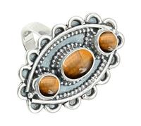 SILVERTROVE Anillo chapado en plata banda con piedras preciosas Occhio di tigre para hombre y mujer todos los tamaños joyería CRG1274CC_65 (207)