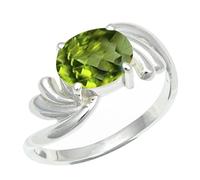 SILVERTROVE Anillo chapado en plata banda con piedras preciosas Peridoto para hombre y mujer joyería hecha a mano CRG1259AJ_54 (172)