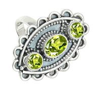 SILVERTROVE Anillo chapado en plata banda con piedras preciosas Peridoto para hombre y mujer joyería hecha a mano CRG1274AJ_53 (169)