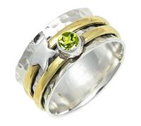 SILVERTROVE Anillo chapado en plata banda con piedras preciosas Peridoto para hombre y mujer joyería hecha a mano CRG1266AJ_74 (236)