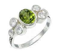 SILVERTROVE Anillo chapado en plata banda con piedras preciosas Peridoto para hombre y mujer joyería hecha a mano CRG1261AJ_67 (213)