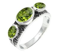 SILVERTROVE Anillo chapado en plata banda con piedras preciosas Peridoto para hombre y mujer joyería hecha a mano CRG1262AJ_63 (201)
