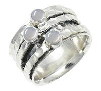 SILVERTROVE Anillo chapado en plata banda con piedras preciosas Pietra di luna bianca para hombre y mujer joyería hecha a mano CRG1269BP_54 (172)