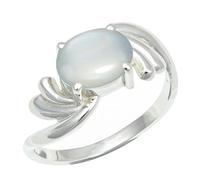 SILVERTROVE Anillo chapado en plata banda con piedras preciosas Pietra di luna bianca para hombre y mujer joyería hecha a mano CRG1259BP_53 (169)