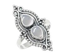 SILVERTROVE Anillo chapado en plata banda con piedras preciosas Pietra di luna bianca para hombre y mujer joyería hecha a mano CRG1273BP_64 (20.4)