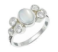 SILVERTROVE Anillo chapado en plata banda con piedras preciosas Pietra di luna bianca para hombre y mujer joyería hecha a mano CRG1261BP_74 (236)