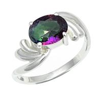 SILVERTROVE Anillo chapado en plata banda con piedras preciosas Topazio mistico para hombre y mujer todos los tamaños joyería CRG1259AG_65 (207)