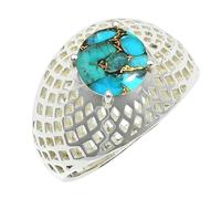 SILVERTROVE Anillo chapado en plata banda con piedras preciosas Turchese blu ramato para hombre y mujer joyería hecha a mano CRG1256BI_55 (175)