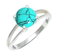 SILVERTROVE Anillo chapado en plata banda con piedras preciosas Turchese sintetico para hombre y mujer todos los tamaños joyería CRG1258BU_65 (207)
