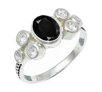 SILVERTROVE Anillo chapado en plata con piedras preciosas Onice nero para hombre y mujer Artículo de regalo Joyería artesanal CRG1261AE_65 (207)