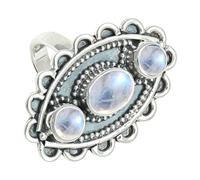 SILVERTROVE Anillo chapado en plata con piedras preciosas Pietra di luna arcobaleno para hombre y mujer Joyería CRG1274BO_72 (229)