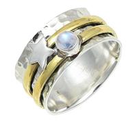 SILVERTROVE Anillo chapado en plata con piedras preciosas Pietra di luna arcobaleno para hombre y mujer Artículo de regalo Joyería CRG1266BO_49 (156)