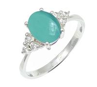 SILVERTROVE Anillo de banda con piedras preciosas Calcedonio acquamarina para hombre y mujer, plata de ley 925, joyería hecha a mano CRG1246CE_51 (16.2)