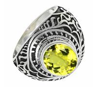SILVERTROVE Anillo de banda con piedras preciosas Cuarzo limón cultivado en laboratorio para hombre y mujer, plata de ley 925, joyería hecha a mano CRG1219BA_56 (17.8)