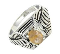 SILVERTROVE Anillo de banda con piedras preciosas Dorado Cuarzo rutilado para hombre y mujer, plata de ley 925, joyería hecha a mano CRG1169BM_51 (16.2)