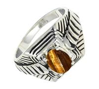 SILVERTROVE Anillo de banda con piedras preciosas Ojo de tigre para hombre y mujer, plata de ley 925, joyería hecha a mano CRG1169CC_51 (16.2)