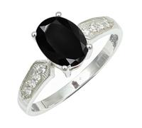 SILVERTROVE Anillo de banda con piedras preciosas Onice nero para hombre y mujer, Latón chapado en plata, joyería hecha a mano CRG1250AE_48 (15.3)